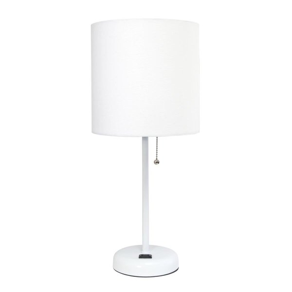 Diamond Sparkle White Stick Table Lamp with Charging Outlet & Fabric Shade, White DI2519763